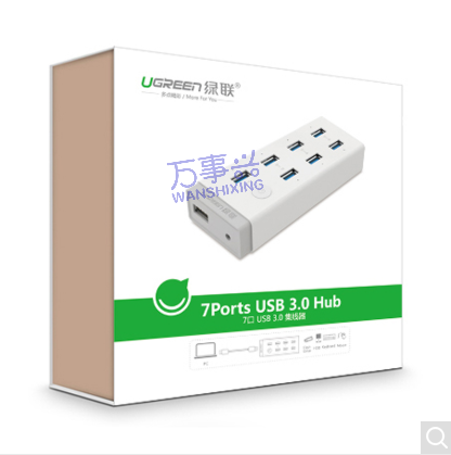 绿联(Ugreen) 20296 7口HUB USB3.0 集线器 白色(单位：个)
