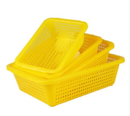 洗菜果蔬收纳筐零食家用厨房沥水镂空大号加厚塑料筐框长方形篮子 黄色 A05(26*19*8厘米)